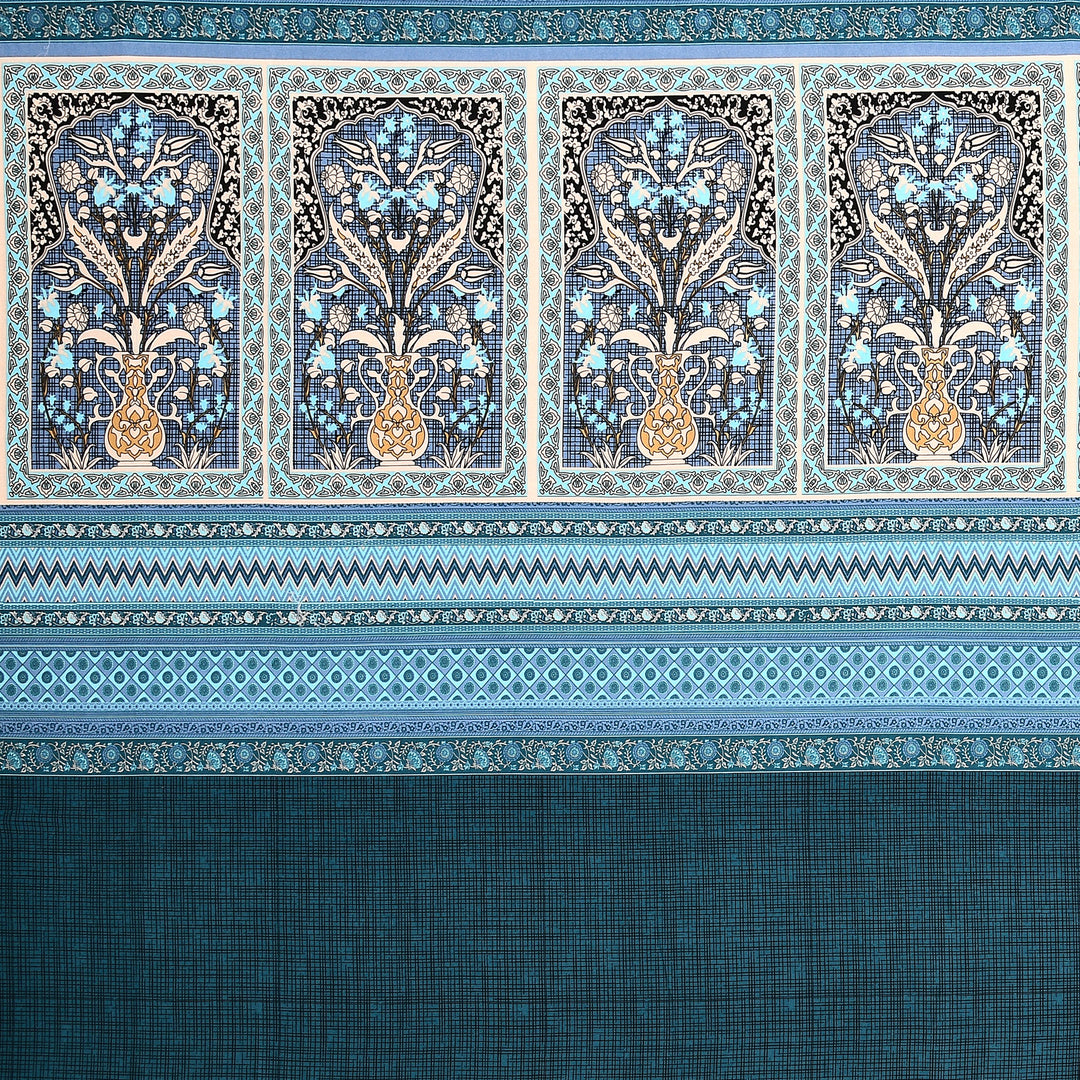 Bella Casa Fashion & Retail Ltd BEDSHEET 108 X 108 Inch / Blue & Teal / 100 % Premium Cotton Super King Size Double Bedsheet Set Premium Cotton with 2 Pillow Covers Digital Printed Blue & Teal Coloured - Celestia Designer Collection