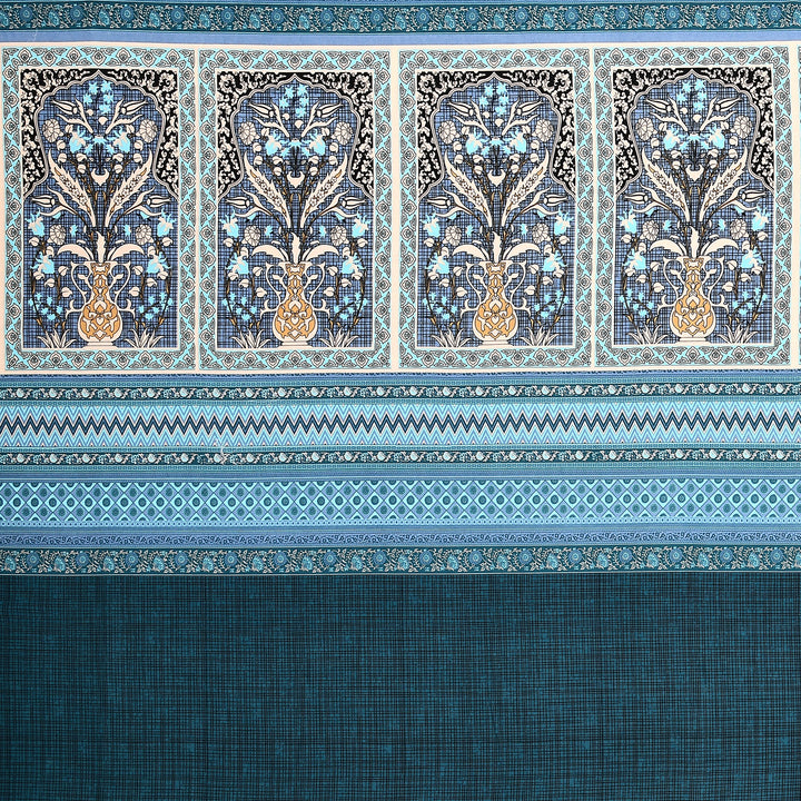 Bella Casa Fashion & Retail Ltd BEDSHEET 108 X 108 Inch / Blue & Teal / 100 % Premium Cotton Super King Size Double Bedsheet Set Premium Cotton with 2 Pillow Covers Digital Printed Blue & Teal Coloured - Celestia Designer Collection