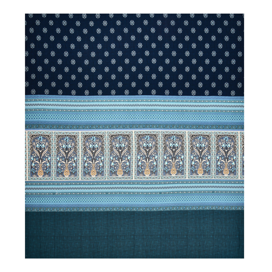 Bella Casa Fashion & Retail Ltd BEDSHEET 108 X 108 Inch / Blue & Teal / 100 % Premium Cotton Super King Size Double Bedsheet Set Premium Cotton with 2 Pillow Covers Digital Printed Blue & Teal Coloured - Celestia Designer Collection