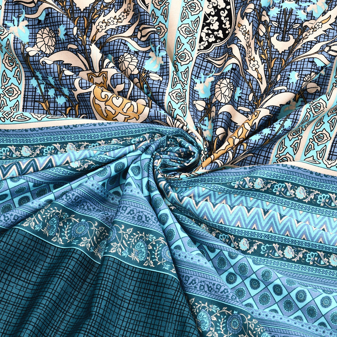Bella Casa Fashion & Retail Ltd BEDSHEET 108 X 108 Inch / Blue & Teal / 100 % Premium Cotton Super King Size Double Bedsheet Set Premium Cotton with 2 Pillow Covers Digital Printed Blue & Teal Coloured - Celestia Designer Collection