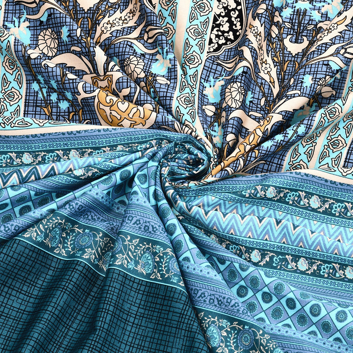 Bella Casa Fashion & Retail Ltd BEDSHEET 108 X 108 Inch / Blue & Teal / 100 % Premium Cotton Super King Size Double Bedsheet Set Premium Cotton with 2 Pillow Covers Digital Printed Blue & Teal Coloured - Celestia Designer Collection
