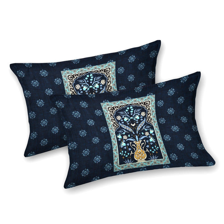 Bella Casa Fashion & Retail Ltd BEDSHEET 108 X 108 Inch / Blue & Teal / 100 % Premium Cotton Super King Size Double Bedsheet Set Premium Cotton with 2 Pillow Covers Digital Printed Blue & Teal Coloured - Celestia Designer Collection