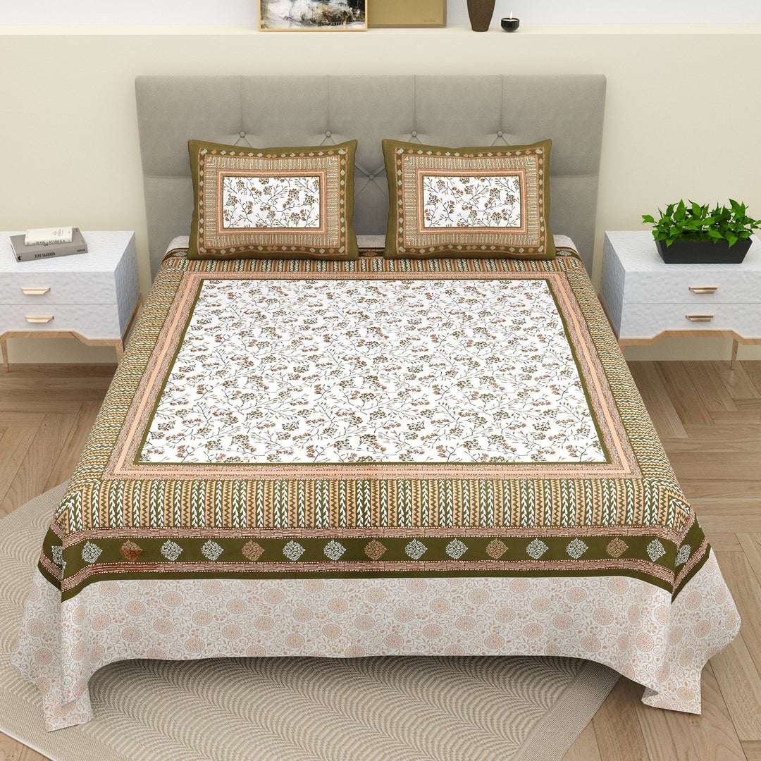 PURE COMFORT 100% Cotton Made in India Super King Size Double Bedsheet with  2 Pillow Covers