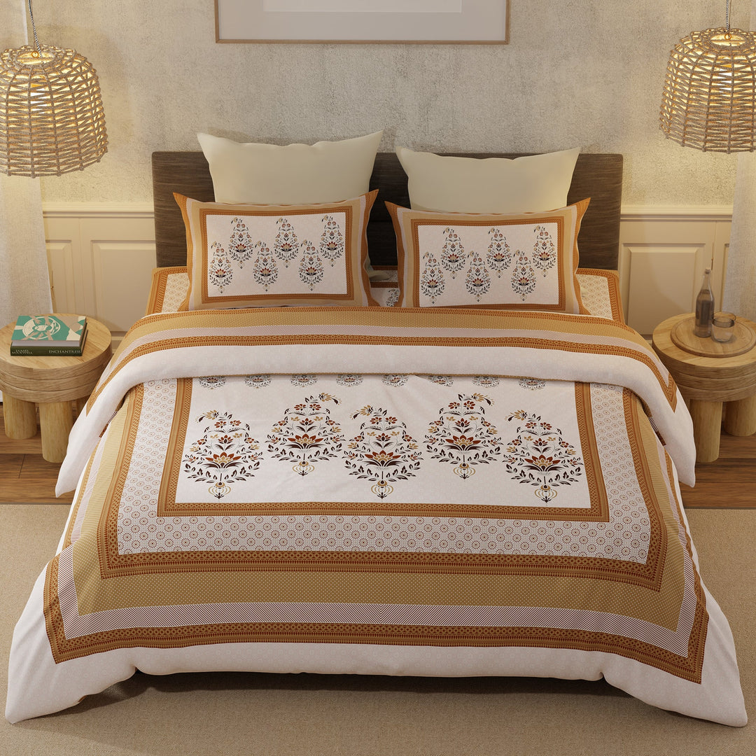 Bella Casa Fashion & Retail Ltd  BEDSHEET 108 X 108 Inch / Brown / 100 % Cotton Super King Size Bedsheet with 2 Pillow Covers 100 % Cottton Brown  Colour - Amer Collection