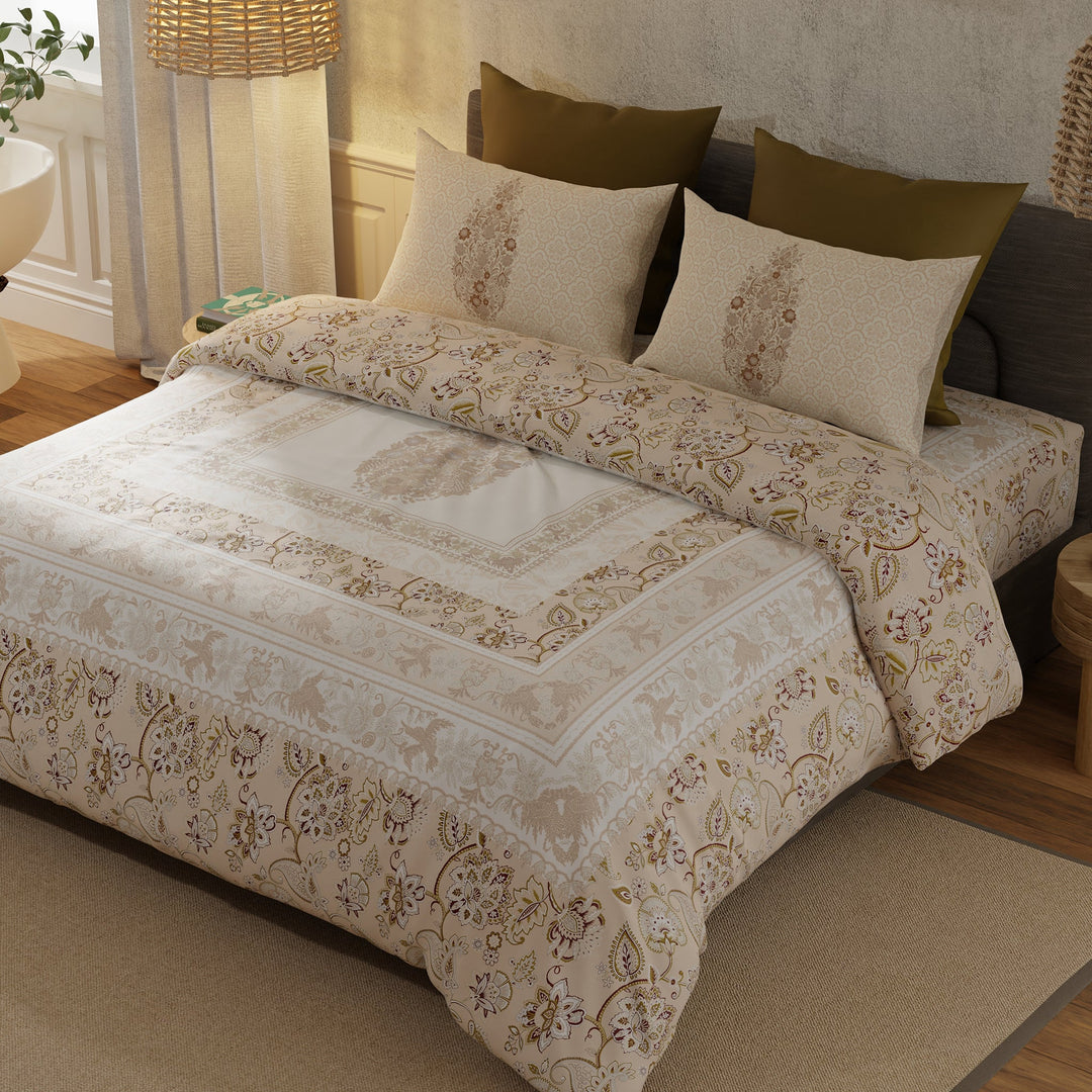 Bella Casa Fashion & Retail Ltd  BEDSHEET 108 X 108 Inch / Brown / 100 % Luxury Cotton Double Premium Bedsheet Set 100 % Luxury Cotton Super King Size with 2 Pillow Covers Floral Ethnic Design Brown Colour - Rajputana Designer Collection