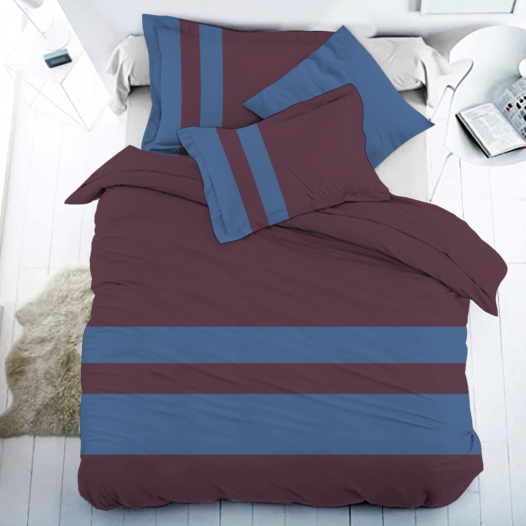 Bella Casa Fashion & Retail Ltd BEDSHEET 108 X 108 Inch / Brown & Blue / 100 % Premium Cotton Super King Size Double Bedsheet Set Premium Cotton with 2 Pillow Covers Digital Printed Brown & Blue Coloured - Heaven Stripe Collection