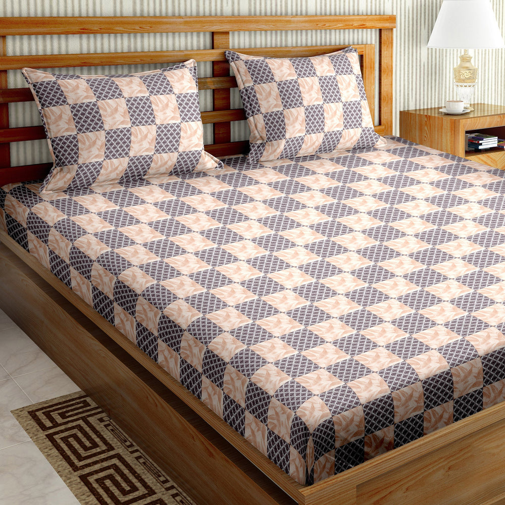 Bella Casa Fashion & Retail Ltd BEDSHEET 108 X 108 Inch / Brown / Cotton Double Bedsheet Set Cotton Super King Size with 2 Pillow Covers Abstract Design Brown Colour - Paris Collection