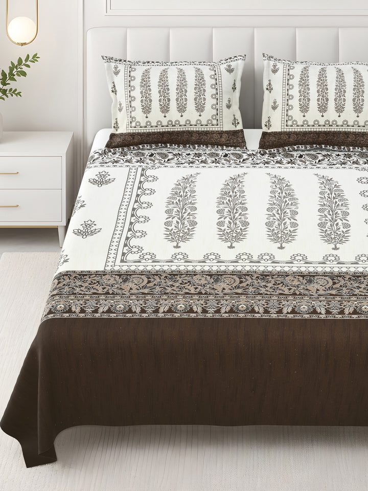 Bella Casa Fashion & Retail Ltd BEDSHEET 108 X 108 Inch / Brown & Multi / 100 % Premium Cotton Super King Size Double Bedsheet Set Premium Cotton with 2 Pillow Covers Digital Printed Brown & Multi Coloured - Celestia Designer Collection