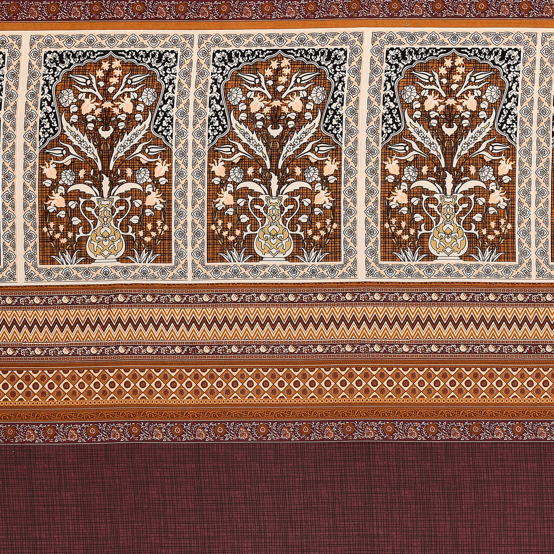 Bella Casa Fashion & Retail Ltd BEDSHEET 108 X 108 Inch / Brown & Multi / 100 % Premium Cotton Super King Size Double Bedsheet Set Premium Cotton with 2 Pillow Covers Digital Printed Brown & Multi Coloured - Celestia Designer Collection