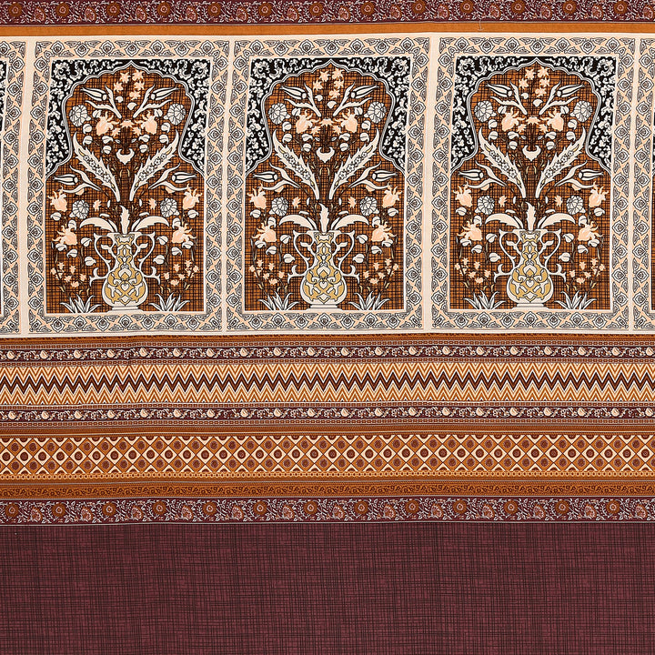 Bella Casa Fashion & Retail Ltd BEDSHEET 108 X 108 Inch / Brown & Multi / 100 % Premium Cotton Super King Size Double Bedsheet Set Premium Cotton with 2 Pillow Covers Digital Printed Brown & Multi Coloured - Celestia Designer Collection