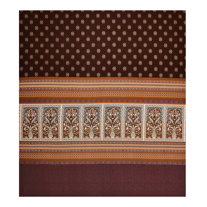 Bella Casa Fashion & Retail Ltd BEDSHEET 108 X 108 Inch / Brown & Multi / 100 % Premium Cotton Super King Size Double Bedsheet Set Premium Cotton with 2 Pillow Covers Digital Printed Brown & Multi Coloured - Celestia Designer Collection