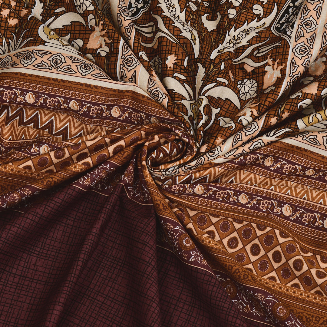 Bella Casa Fashion & Retail Ltd BEDSHEET 108 X 108 Inch / Brown & Multi / 100 % Premium Cotton Super King Size Double Bedsheet Set Premium Cotton with 2 Pillow Covers Digital Printed Brown & Multi Coloured - Celestia Designer Collection