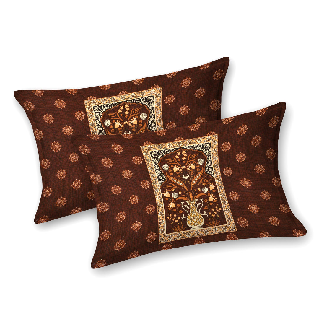 Bella Casa Fashion & Retail Ltd BEDSHEET 108 X 108 Inch / Brown & Multi / 100 % Premium Cotton Super King Size Double Bedsheet Set Premium Cotton with 2 Pillow Covers Digital Printed Brown & Multi Coloured - Celestia Designer Collection