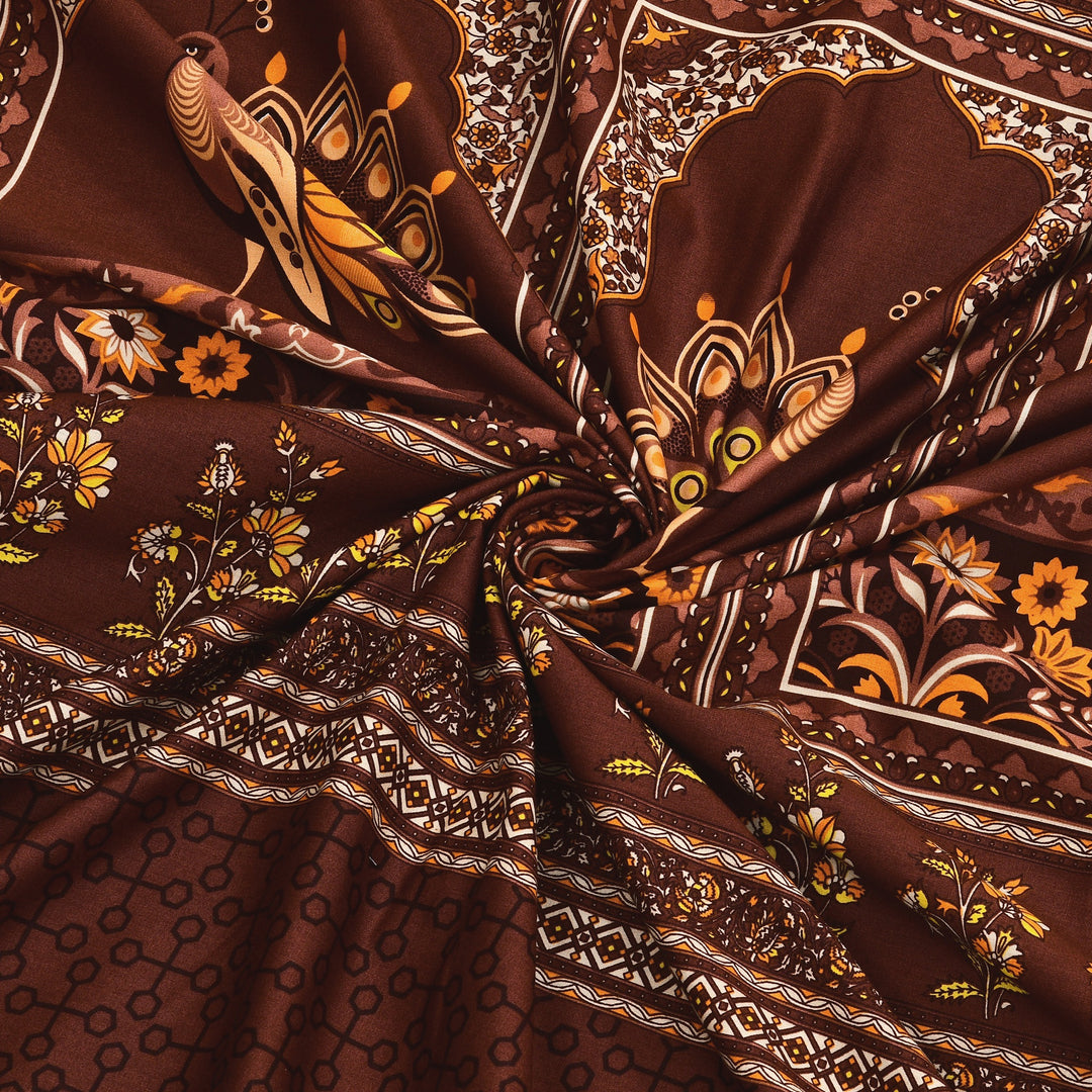 Bella Casa Fashion & Retail Ltd BEDSHEET 108 X 108 Inch / Brown & Multi / 100 % Premium Cotton Super King Size Double Bedsheet Set Premium Cotton with 2 Pillow Covers Digital Printed Brown & Multi Coloured - Celestia Designer Collection