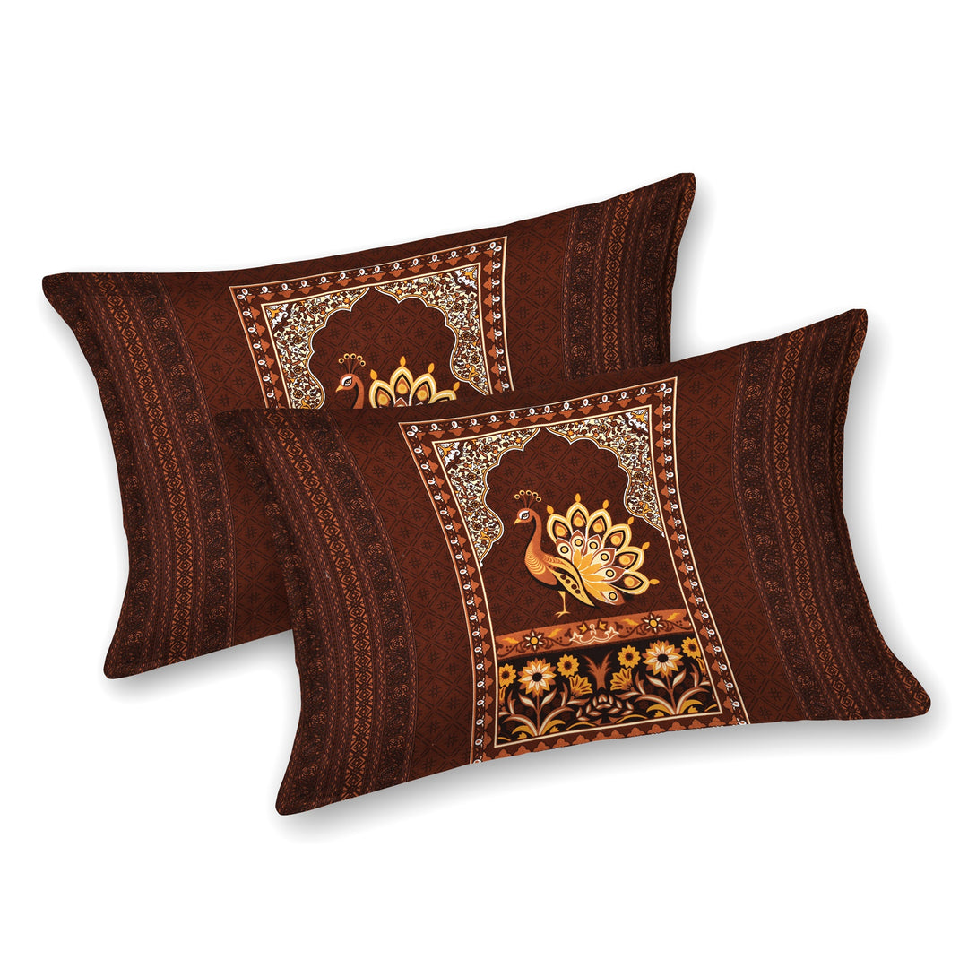 Bella Casa Fashion & Retail Ltd BEDSHEET 108 X 108 Inch / Brown & Multi / 100 % Premium Cotton Super King Size Double Bedsheet Set Premium Cotton with 2 Pillow Covers Digital Printed Brown & Multi Coloured - Celestia Designer Collection
