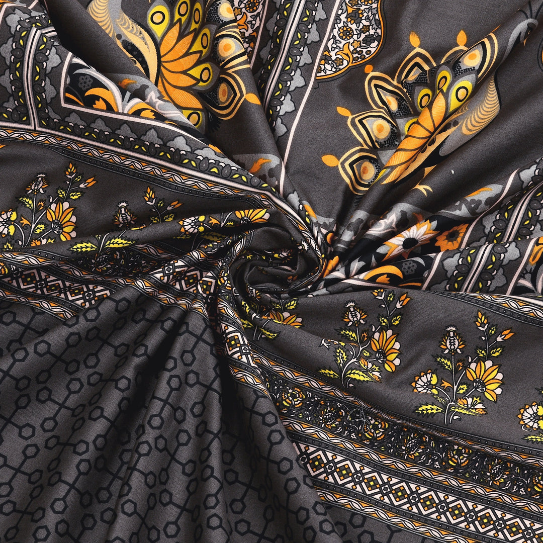 Bella Casa Fashion & Retail Ltd BEDSHEET 108 X 108 Inch / Brown & Multi / 100 % Premium Cotton Super King Size Double Bedsheet Set Premium Cotton with 2 Pillow Covers Digital Printed Brown & Multi Coloured - Celestia Designer Collection