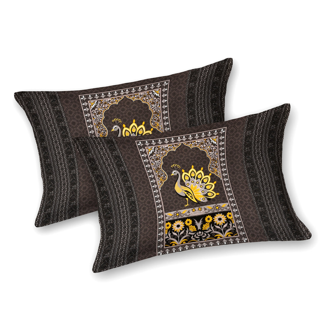 Bella Casa Fashion & Retail Ltd BEDSHEET 108 X 108 Inch / Brown & Multi / 100 % Premium Cotton Super King Size Double Bedsheet Set Premium Cotton with 2 Pillow Covers Digital Printed Brown & Multi Coloured - Celestia Designer Collection