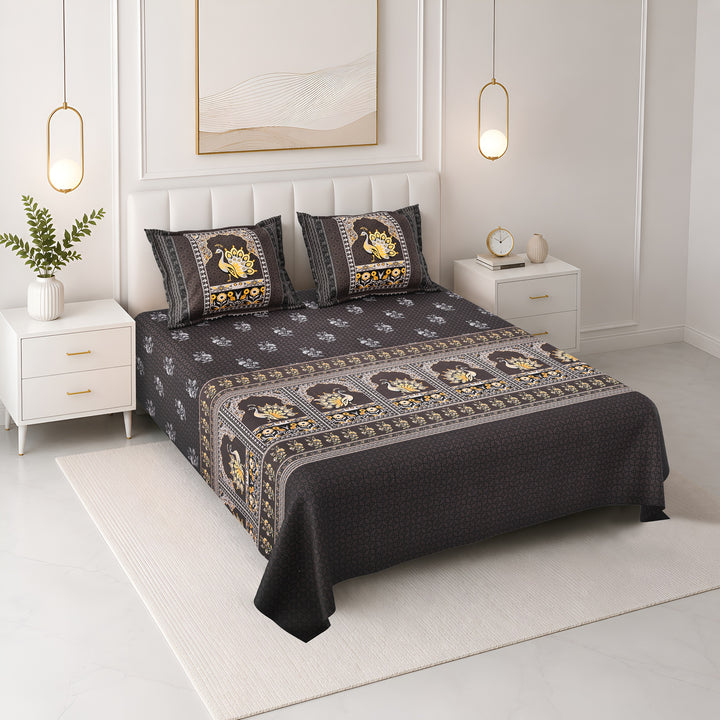 Bella Casa Fashion & Retail Ltd BEDSHEET 108 X 108 Inch / Brown & Multi / 100 % Premium Cotton Super King Size Double Bedsheet Set Premium Cotton with 2 Pillow Covers Digital Printed Brown & Multi Coloured - Celestia Designer Collection