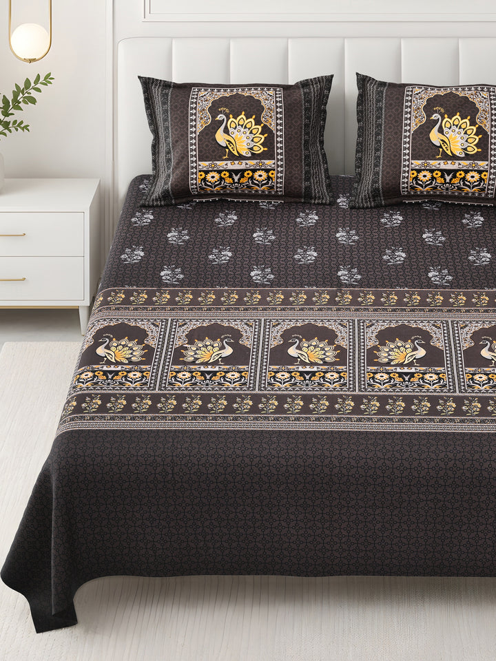 Bella Casa Fashion & Retail Ltd BEDSHEET 108 X 108 Inch / Brown & Multi / 100 % Premium Cotton Super King Size Double Bedsheet Set Premium Cotton with 2 Pillow Covers Digital Printed Brown & Multi Coloured - Celestia Designer Collection