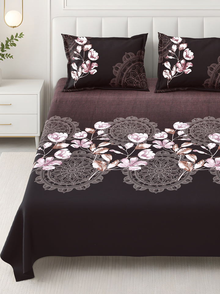 Bella Casa Fashion & Retail Ltd BEDSHEET 108 X 108 Inch / Brown & Multi / 100 % Premium Cotton Super King Size Double Bedsheet Set Premium Cotton with 2 Pillow Covers Digital Printed Brown & Multi Coloured - Celestia Designer Collection