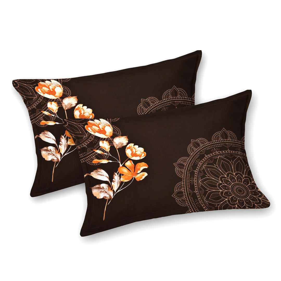 Bella Casa Fashion & Retail Ltd BEDSHEET 108 X 108 Inch / Brown & Multi / 100 % Premium Cotton Super King Size Double Bedsheet Set Premium Cotton with 2 Pillow Covers Digital Printed Brown & Multi Coloured - Celestia Designer Collection