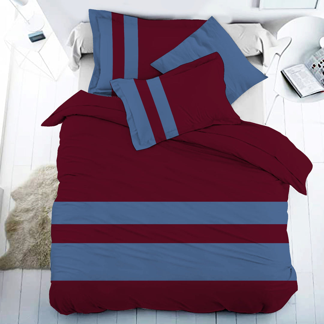 Bella Casa Fashion & Retail Ltd BEDSHEET 108 X 108 Inch / Burgundy & Blue / 100 % Premium Cotton Super King Size Double Bedsheet Set Premium Cotton with 2 Pillow Covers Digital Printed Burgundy & Blue Coloured - Heaven Stripe Collection