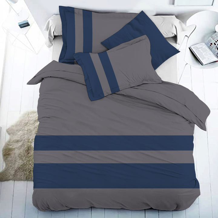 Bella Casa Fashion & Retail Ltd BEDSHEET 108 X 108 Inch / Charcoal Grey & Navy Blue / 100 % Premium Cotton Super King Size Double Bedsheet Set Premium Cotton with 2 Pillow Covers Digital Printed Charcoal Grey & Navy Blue Coloured - Heaven Stripe Collection