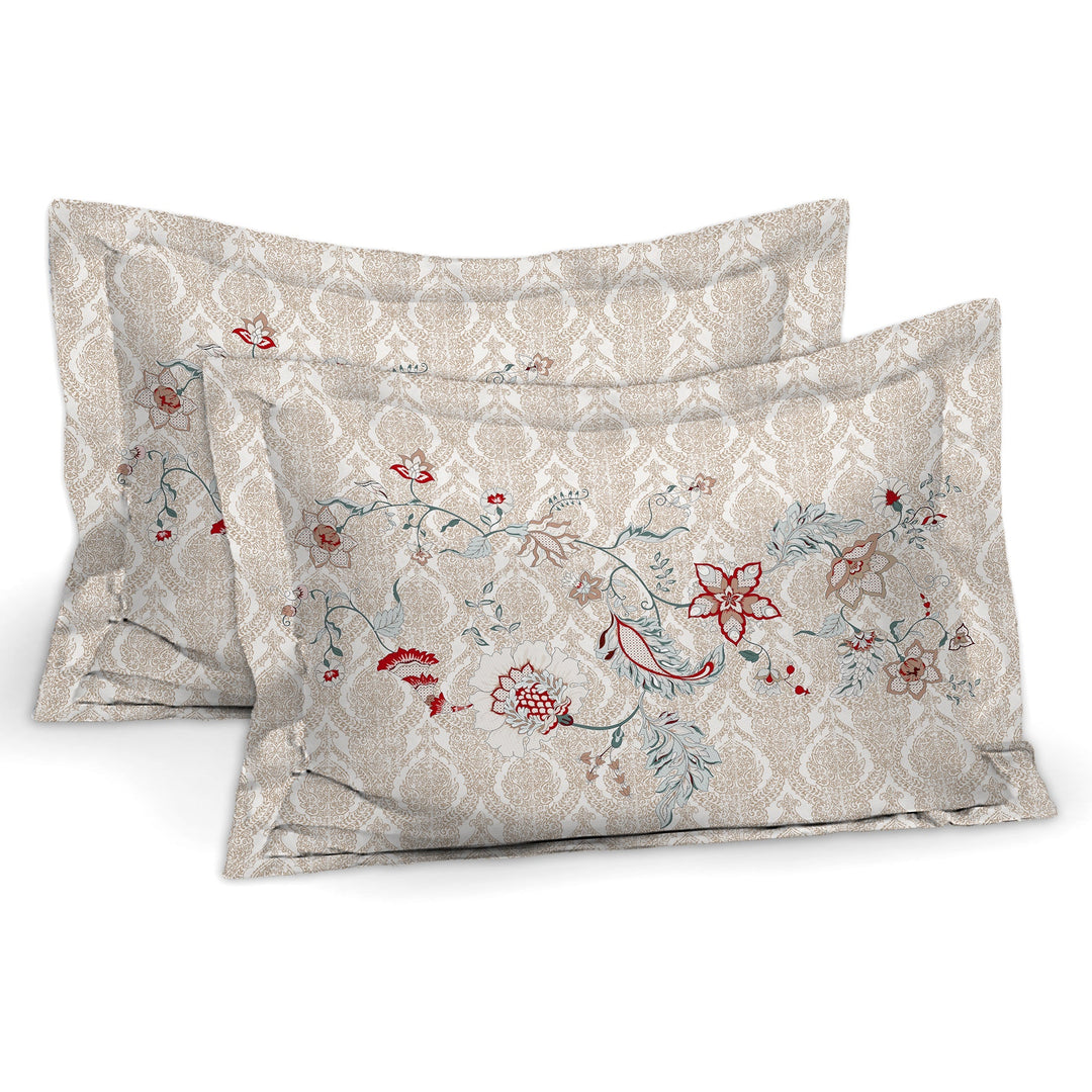 Bella Casa Fashion & Retail Ltd  BEDSHEET 108 X 108 Inch / Cream / 100 % Luxury Cotton Double Premium Bedsheet Set 100 % Luxury Cotton Super King Size with 2 Pillow Covers Floral Ethnic Design Cream Colour - Rajputana Designer Collection