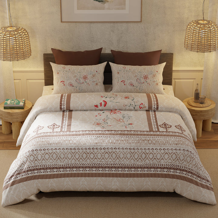 Bella Casa Fashion & Retail Ltd  BEDSHEET 108 X 108 Inch / Cream / 100 % Luxury Cotton Double Premium Bedsheet Set 100 % Luxury Cotton Super King Size with 2 Pillow Covers Floral Ethnic Design Cream Colour - Rajputana Designer Collection