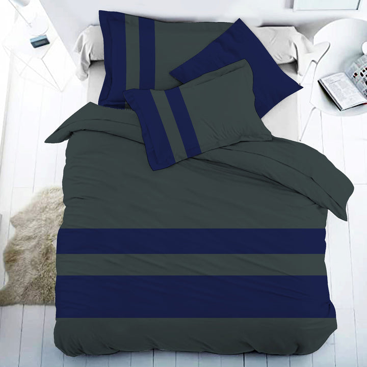 Bella Casa Fashion & Retail Ltd BEDSHEET 108 X 108 Inch / Forest Green & Navy Blue / 100 % Premium Cotton Super King Size Double Bedsheet Set Premium Cotton with 2 Pillow Covers Digital Printed Forest Green & Navy Blue Coloured - Heaven Stripe Collection