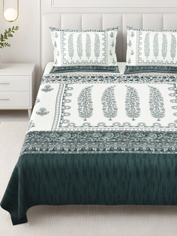 Bella Casa Fashion & Retail Ltd BEDSHEET 108 X 108 Inch / Green / 100 % Premium Cotton Super King Size Double Bedsheet Set Premium Cotton with 2 Pillow Covers Digital Printed Green Coloured - Celestia Designer Collection