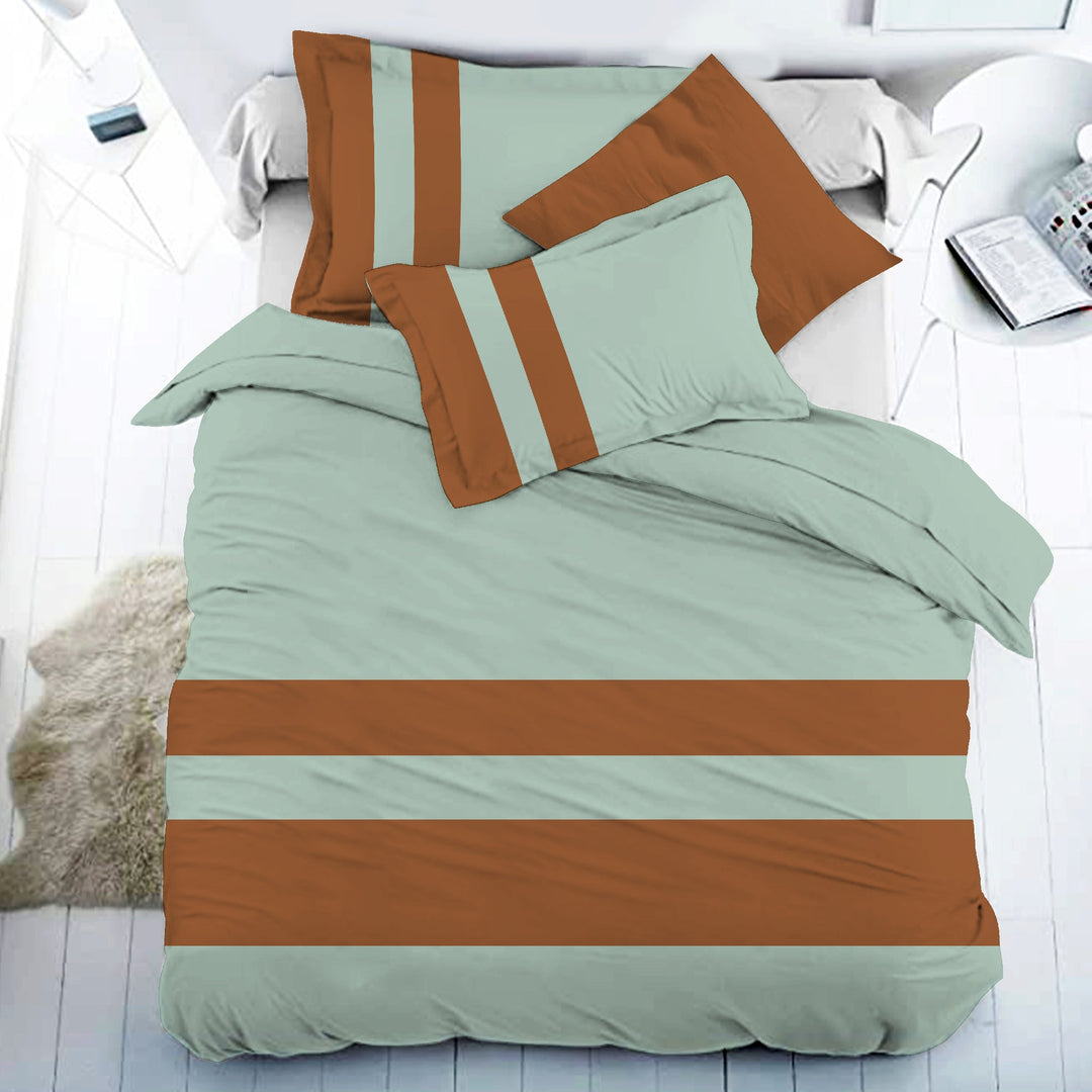 Bella Casa Fashion & Retail Ltd BEDSHEET 108 X 108 Inch / Green & Brown / 100 % Premium Cotton Super King Size Double Bedsheet Set Premium Cotton with 2 Pillow Covers Digital Printed Green & Brown Coloured - Heaven Stripe Collection