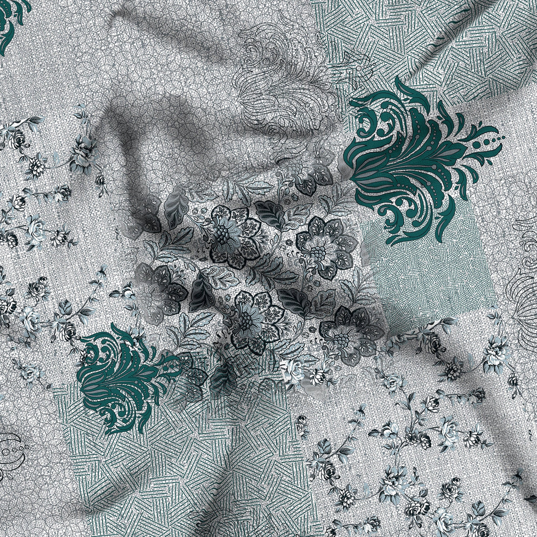Bella Casa Fashion & Retail Ltd BEDSHEET 108 X 108 Inch / Green / Cotton Double Bedsheet Set Cotton Super King Size with 2 Pillow Covers Abstract Design Green Colour - Paris Collection