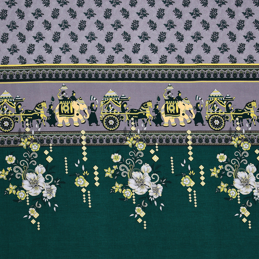 Bella Casa Fashion & Retail Ltd BEDSHEET 108 X 108 Inch / Green & Multi / 100 % Premium Cotton Super King Size Double Bedsheet Set Premium Cotton with 2 Pillow Covers Digital Printed Green & Multi Coloured - Celestia Designer Collection