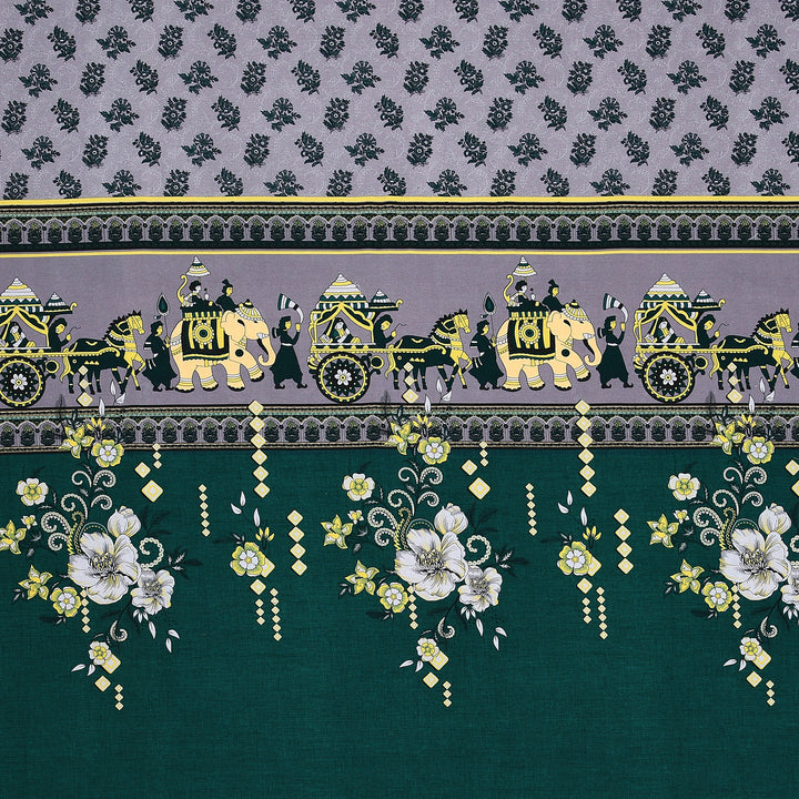 Bella Casa Fashion & Retail Ltd BEDSHEET 108 X 108 Inch / Green & Multi / 100 % Premium Cotton Super King Size Double Bedsheet Set Premium Cotton with 2 Pillow Covers Digital Printed Green & Multi Coloured - Celestia Designer Collection