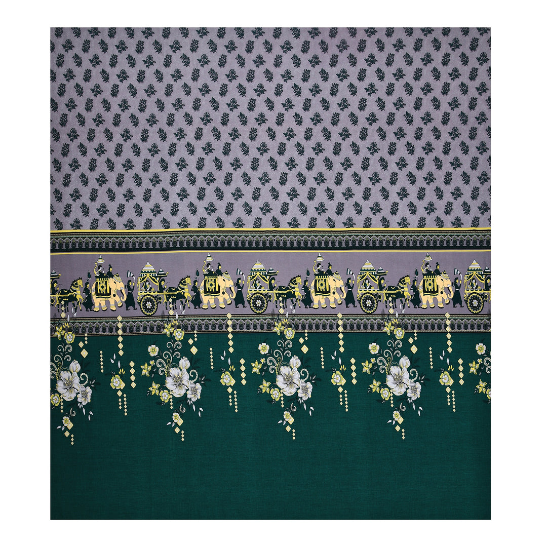 Bella Casa Fashion & Retail Ltd BEDSHEET 108 X 108 Inch / Green & Multi / 100 % Premium Cotton Super King Size Double Bedsheet Set Premium Cotton with 2 Pillow Covers Digital Printed Green & Multi Coloured - Celestia Designer Collection