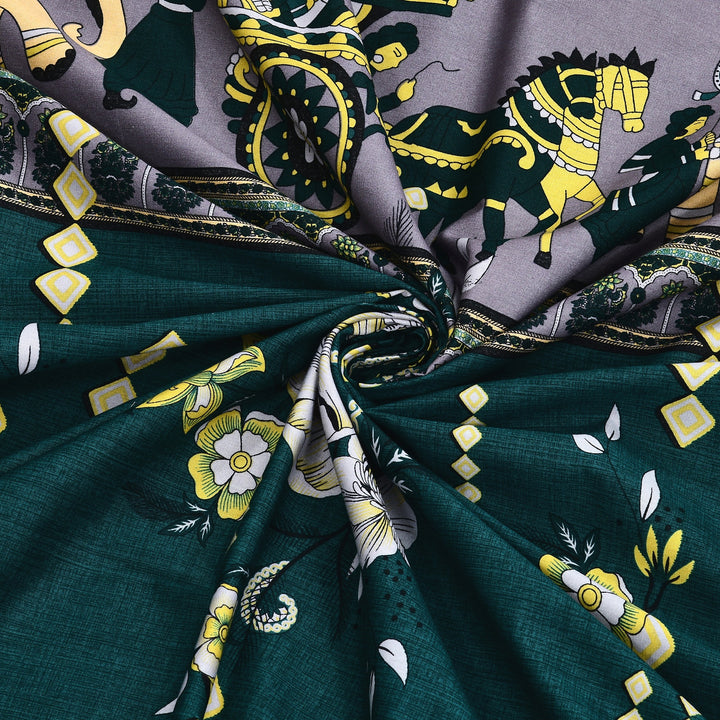 Bella Casa Fashion & Retail Ltd BEDSHEET 108 X 108 Inch / Green & Multi / 100 % Premium Cotton Super King Size Double Bedsheet Set Premium Cotton with 2 Pillow Covers Digital Printed Green & Multi Coloured - Celestia Designer Collection