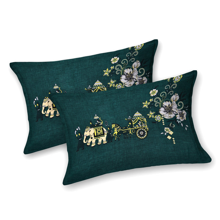 Bella Casa Fashion & Retail Ltd BEDSHEET 108 X 108 Inch / Green & Multi / 100 % Premium Cotton Super King Size Double Bedsheet Set Premium Cotton with 2 Pillow Covers Digital Printed Green & Multi Coloured - Celestia Designer Collection