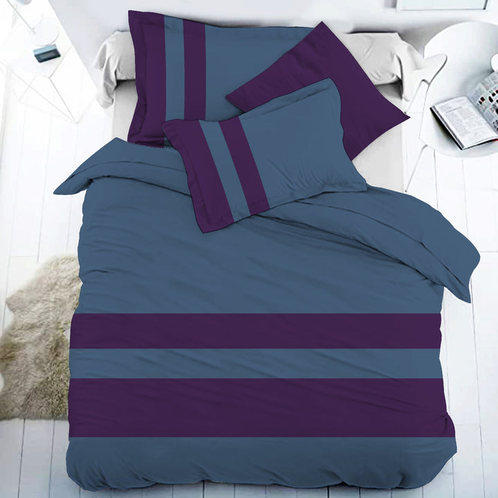 Bella Casa Fashion & Retail Ltd BEDSHEET 108 X 108 Inch / Green & Purple / 100 % Premium Cotton Super King Size Double Bedsheet Set Premium Cotton with 2 Pillow Covers Digital Printed Green & Purple Coloured - Heaven Stripe Collection