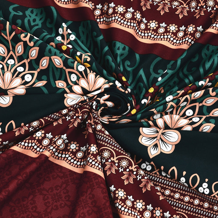 Bella Casa Fashion & Retail Ltd BEDSHEET 108 X 108 Inch / Green & Red / 100 % Premium Cotton Super King Size Double Bedsheet Set Premium Cotton with 2 Pillow Covers Digital Printed Green & Red Coloured - Celestia Designer Collection