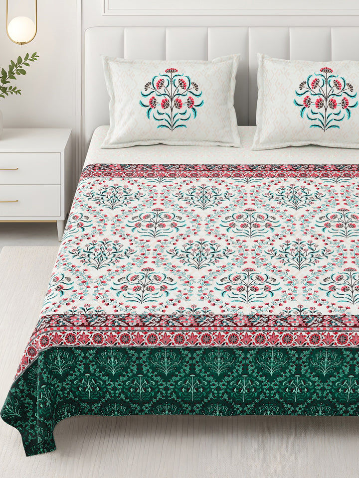 Bella Casa Fashion & Retail Ltd BEDSHEET 108 X 108 Inch / Green & Red / 100 % Premium Cotton Super King Size Double Bedsheet Set Premium Cotton with 2 Pillow Covers Digital Printed Green & Red Coloured - Celestia Designer Collection