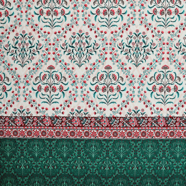 Bella Casa Fashion & Retail Ltd BEDSHEET 108 X 108 Inch / Green & Red / 100 % Premium Cotton Super King Size Double Bedsheet Set Premium Cotton with 2 Pillow Covers Digital Printed Green & Red Coloured - Celestia Designer Collection