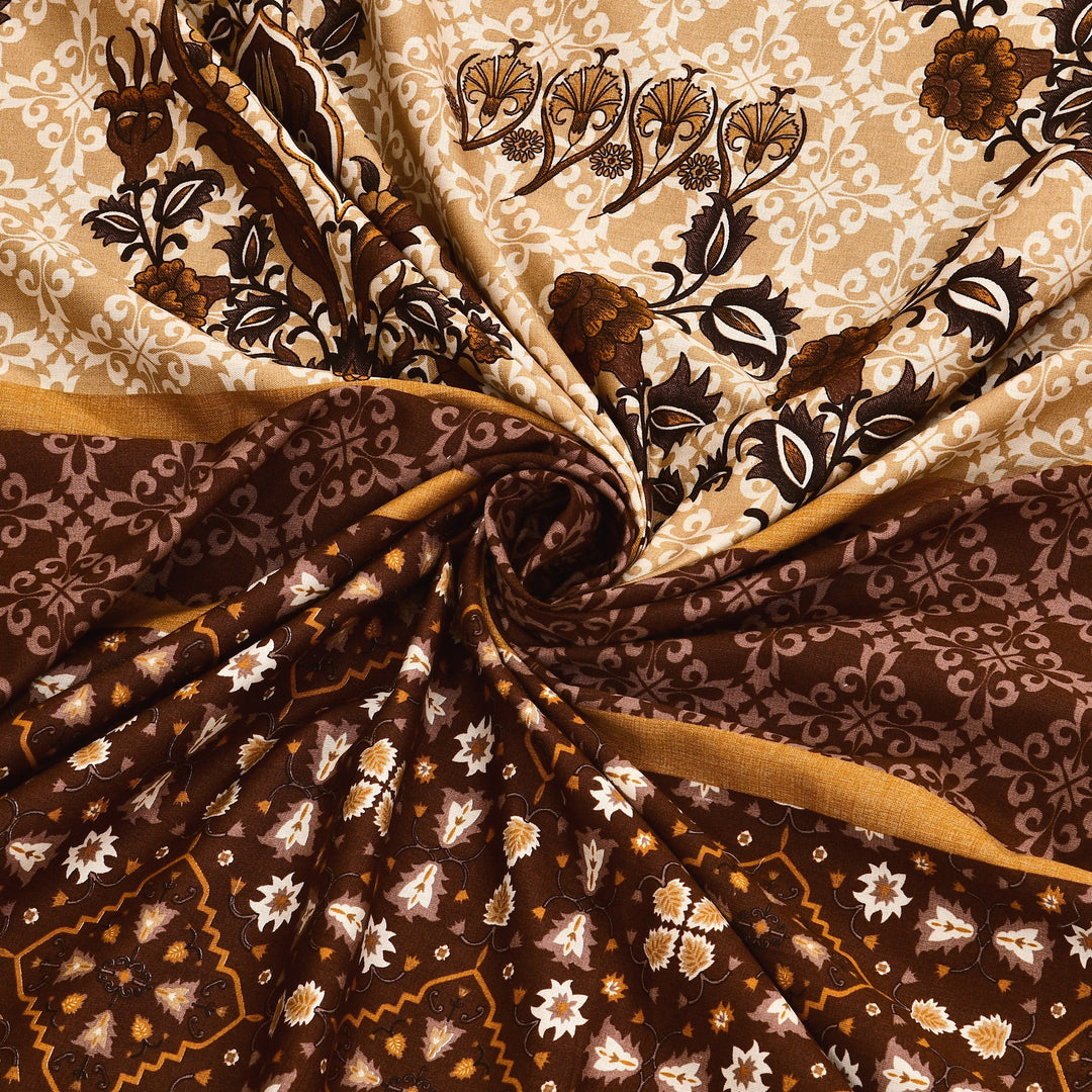 Bella Casa Fashion & Retail Ltd BEDSHEET 108 X 108 Inch / Green & Yellow / 100 % Premium Cotton Super King Size Double Bedsheet Set Premium Cotton with 2 Pillow Covers Digital Printed Brown & Yellow Coloured - Celestia Designer Collection