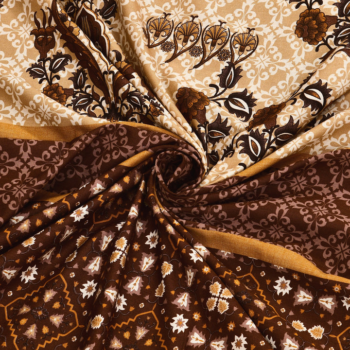 Bella Casa Fashion & Retail Ltd BEDSHEET 108 X 108 Inch / Green & Yellow / 100 % Premium Cotton Super King Size Double Bedsheet Set Premium Cotton with 2 Pillow Covers Digital Printed Brown & Yellow Coloured - Celestia Designer Collection