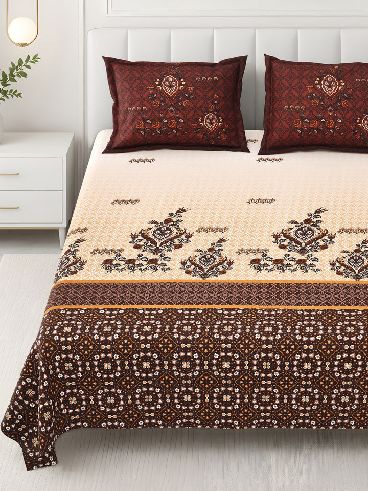 Bella Casa Fashion & Retail Ltd BEDSHEET 108 X 108 Inch / Green & Yellow / 100 % Premium Cotton Super King Size Double Bedsheet Set Premium Cotton with 2 Pillow Covers Digital Printed Brown & Yellow Coloured - Celestia Designer Collection