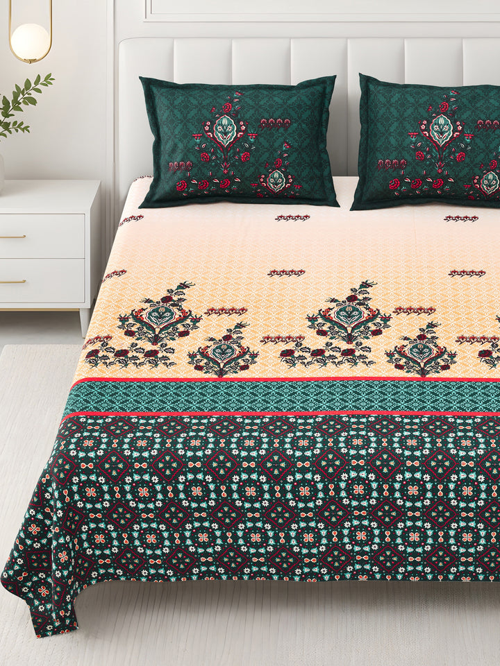 Bella Casa Fashion & Retail Ltd BEDSHEET 108 X 108 Inch / Green & Yellow / 100 % Premium Cotton Super King Size Double Bedsheet Set Premium Cotton with 2 Pillow Covers Digital Printed Green & Yellow Coloured - Celestia Designer Collection
