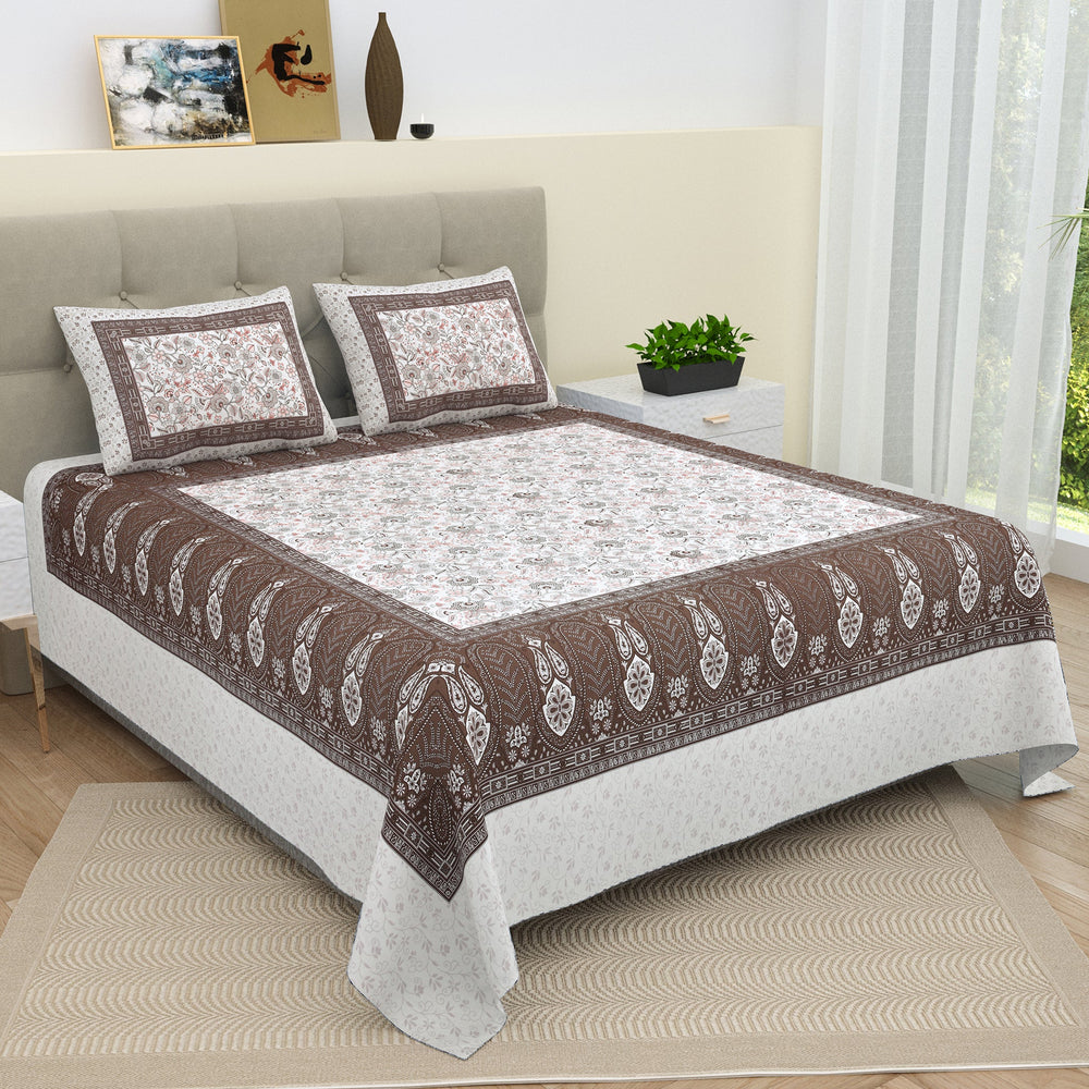 Bella Casa Fashion & Retail Ltd  BEDSHEET 108 X 108 Inch / Grey / 100 % Cotton Double Bedsheet Super King Size 100 % Cotton Abstract Brown & Grey Colour with 2 Pillow Covers - Vogue Collection