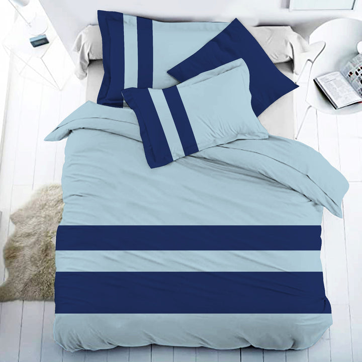 Bella Casa Fashion & Retail Ltd BEDSHEET 108 X 108 Inch / Light Blue & Navy Blue / 100 % Premium Cotton Super King Size Double Bedsheet Set Premium Cotton with 2 Pillow Covers Digital Printed Light Blue & Navy Blue  Coloured - Heaven Stripe Collection