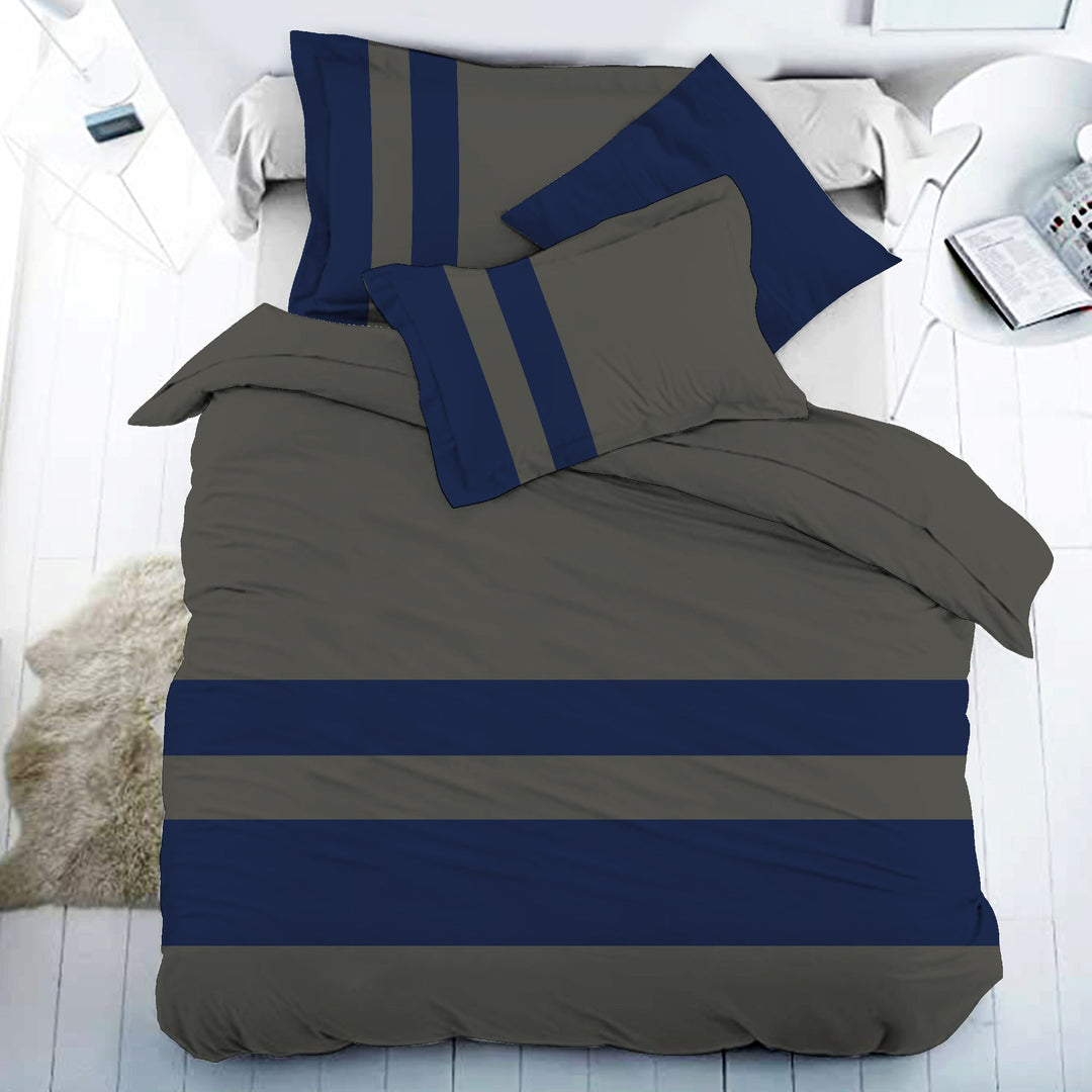 Bella Casa Fashion & Retail Ltd BEDSHEET 108 X 108 Inch / Mahndi Green & Navy Blue / 100 % Premium Cotton Super King Size Double Bedsheet Set Premium Cotton with 2 Pillow Covers Digital Printed Mahndi Green & Navy Blue Coloured - Heaven Stripe Collection