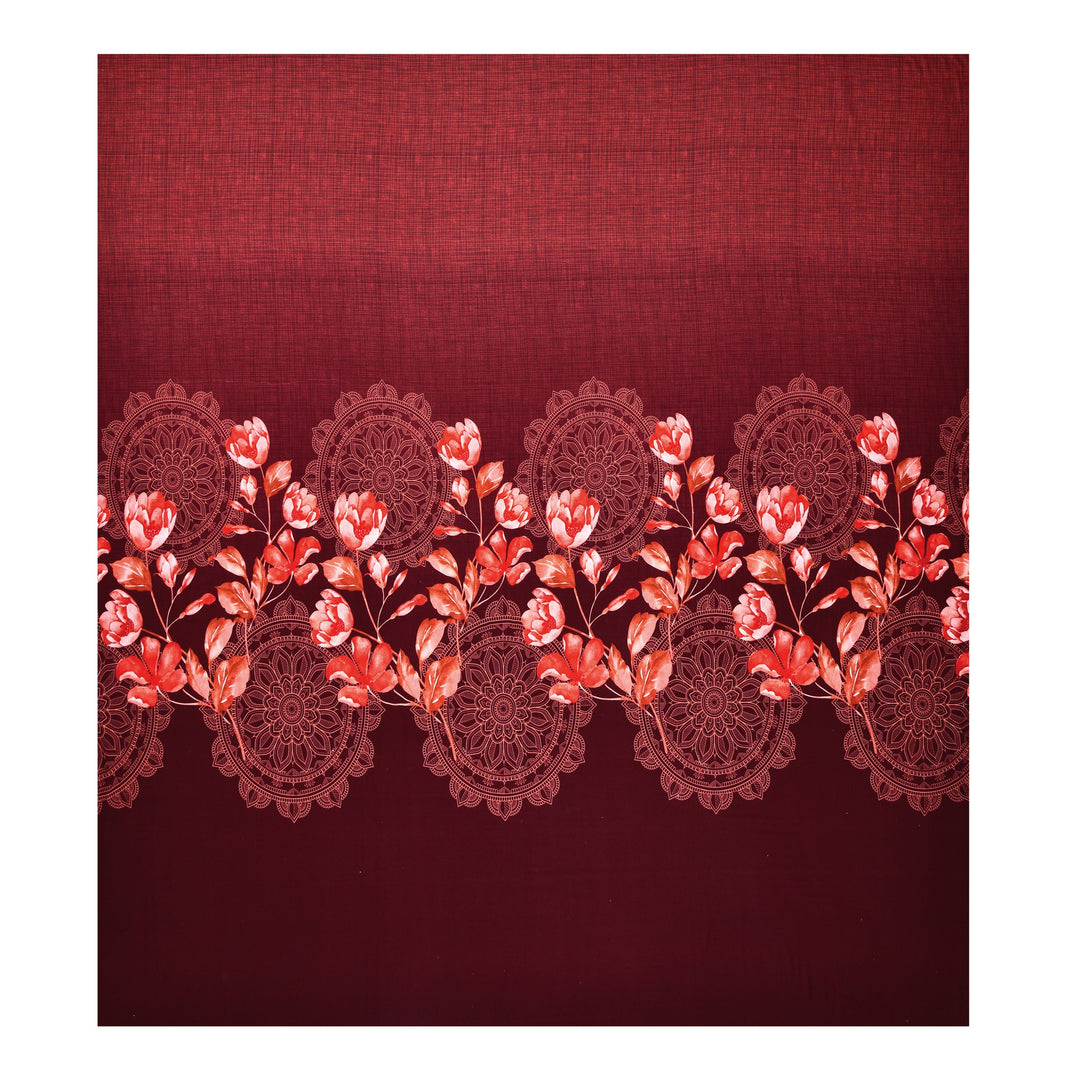 Bella Casa Fashion & Retail Ltd BEDSHEET 108 X 108 Inch / Maroon & Red / 100 % Premium Cotton Super King Size Double Bedsheet Set Premium Cotton with 2 Pillow Covers Digital Printed Maroon & Red Coloured - Celestia Designer Collection